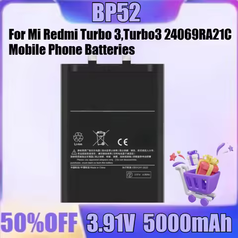 New for Battery BP52 5000mAh 3.91V Poco F6 Battery for Mi Redmi Turbo 3,Turbo3 24069RA21C Mobile Pho