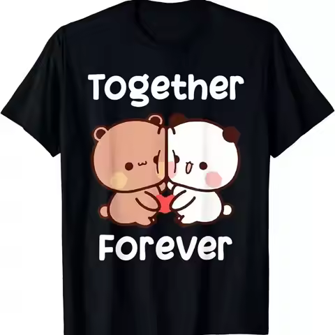 Bubu And Dudu Together Forever Lovers Black Cotton T Shirt Webp