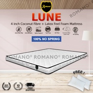 Free Shipping / Romano Lune 4 inch Latex Feel Foam Coconut Fibre Mattress / Tilam / 椰丝床垫 Queen / Kin