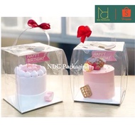 Mica Box with Handle 13x13x13cm - Transparent Mica Box for cakes with handle and base - MDB13
