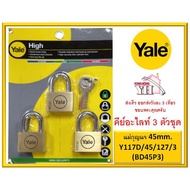 Real Brass Padlock YALE Yel Key Alight System Keyed Alike Size 45 Mm. 3 Sets Of Models Y117D/45/127/3 (BD45P3)