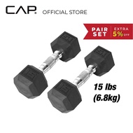 CAP Barbell (2 Pcs x 15lbs/6.8kg) Rubber Coated Hex Dumbbell Home Gym Exercise Equipment Muscle Trai