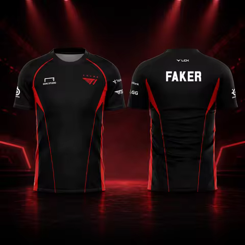 T1 Esports Jersey 2026 Men Black Red Team Uniform Faker Keria Oner Gumayusi Zeus Gaming Shirt Short 