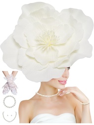 Large Flower Fascinators for Women Tea Party Fancy Hats and Gloves Set for Women Girls Tea Party Wed