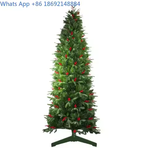 2.1/ 2.4m Christmas Tree Slim Thin Tree with Berries Christmas Tree Slim Pencil Flocked Decoration R