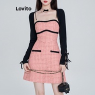 FD2 Lovito Casual Plain Colorblock Dress for Women L70AD097 (Pink) Lovito Casual Plain Colorblock Dress for Women