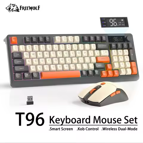 FREEWOLF T96 Wireless Keyboard and Mouse Set,Smart Screen Keyboard and Mouse Combo,Bluetooth Dual-Mo