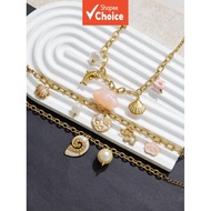 Ocean-themed simulated pearl seashell turtle conch heart-shaped cloud pendant bracelet stainless ste