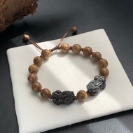 天然黑曜岩手鍊 黑曜貔貅雞翅木手鍊 免費開光 彩虹黑曜岩