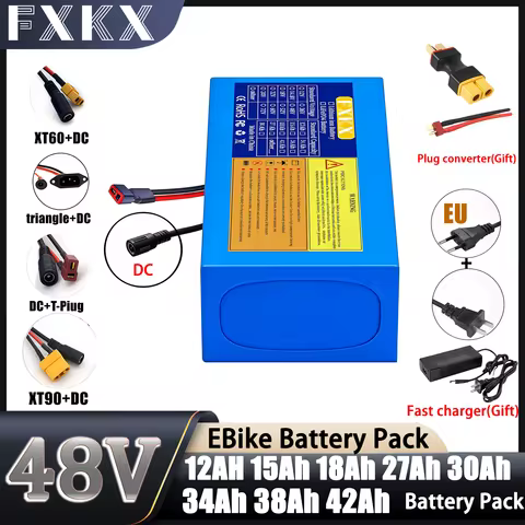 brand new 48V 12Ah 15Ah 18Ah 27Ah 30Ah 34Ah 38Ah 42Ah 18650 13strings Lithium ion battery with BMS P