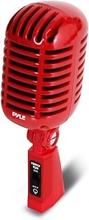 Pyle Classic Retro Dynamic Vocal Microphone - Old Vintage Style Unidirectional Cardioid Mic with XLR Cable - Universal Stand Compatible - Live Performance, In-Studio Recording - Pro PDMICR42R (Red)