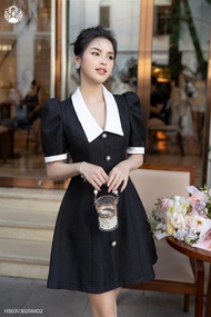 Đầm Cổ Peter Tone Trắng Dáng Ngắn Chiết Eo Xòe Phối Hàng Nút Sang Chảnh Basic Đơn Giản Nhẹ Nhàng Các