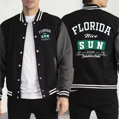Florida Nice Sun 1845 Print Jackets Men Hip Hop Personality Baseball Jersey Fashion Clothes Fleece P