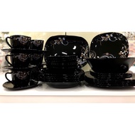 (Ready Stock) HZ-2192 Florea Opal Black 38pcs Square Dinnerware Set