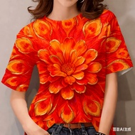 Women's Flowers T-shirt for women Clothing Flower T-shirt Tops Printed T-shirt Short-sleeve Casual T