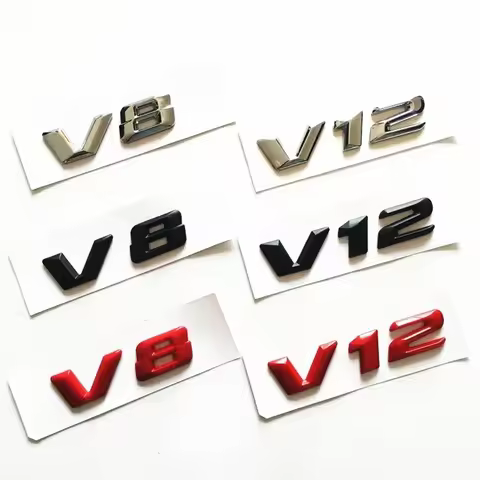 Car Styling Refitting Sticker Black Red Chrome 3D Sharp Font Letters V8 V12 Emblem Badge for Fender 