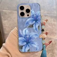 Minimalist Blue Flower Element Fashion Blue Lily Painted With Tassel Pendant Elegant New Feather Chi