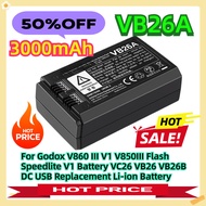 3000mAh For Godox V860 III V1 V850III Flash Speedlite V1 Battery VC26 VB26 VB26B DC USB Replacement 