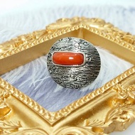 戒指 天然阿卡珊瑚 紅珊瑚 925銀飾 金工 鍛敲 活動戒圍 飾品