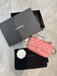 Chanel 粉色荔枝紋 WOC 鏈條錢包