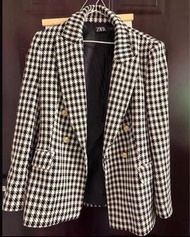 Zara 經典格紋雙排扣外套