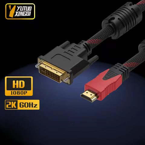 1080P HDTV To DVI 24+1 Braided Cable With DVI 24+5 HD Video Connection Computer Monitor TV Projector