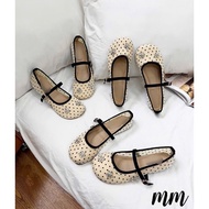 Women's doll shoes with stones and mesh lace, simple, cute, QC lady