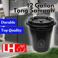 12 Gallon Tong Sampah Hitam Pail with Cover Garbage Bin with Cover Plastic Dustbin with Cover