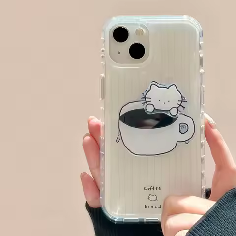 Korean Cute Cartoon Coffee Cup Rotate Kitten Grip tok Griptok Pop Phone Holder Stand Support For iPh