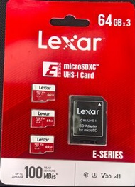 Lexar E-SERIES 64GB microSDXC UHS-I 記憶卡三入裝 記憶卡