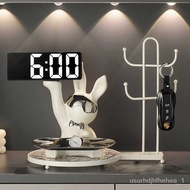 🚓Cream Style Entrance Hallway Key Ornaments Gathering Rabbit Clock Decoration Soft-Fitting Storage Rack