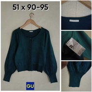 HIJAU GU Cardigan by UNI Green O Neck Size S Women's Knit Smooth Outer D005