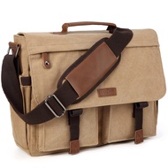 [Vaschy] Men's Canvas Messenger Bag, Water-Resistant, Laptop Shoulder Bag for Business, Commute, and