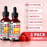 (2-PACK) Vitamin B12 Liquid Supplement Drops with B6, B1, Niacin & Folate - Edible Support for Energ