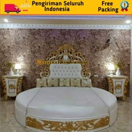 Dipan Tempat Tidur Almera Round Size Ukir Finishing Gold White Glossy