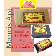 Mancis Kayu Api Cap Lada/Chilly Brand Matches (1Bundle=10pkt=100 small box)