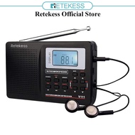 Retekess V111 Portable AM FM Shortwave Radio Alarm Clock Battery Operated AA Battery with Earphones 