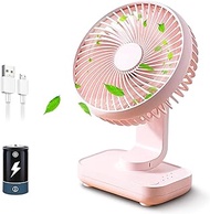 SISMEL Small Oscillating Desk Fan Portable Table Fan Rechargeable USB Battery Powered Quiet Personal Fan Dual Adjustable Angle Desktop Air Circulate Fan with 4 Speed for Home Office Travel Outdoor