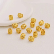 Barrel Beads 18K Gold-Plated Matte Gold Frosted Large Hole Barrel Beads Hollow Coin Spacer Beads diy