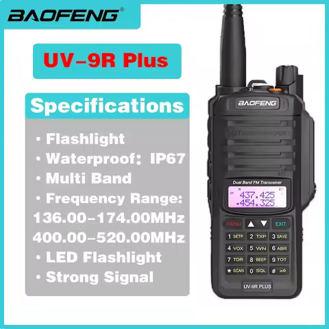Baofeng UV-9R Plus Two Way Walkie Talkie IP68 Waterproof Dual Band 10KM Long Range Flashlight Portab