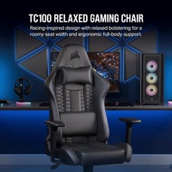 Corsair TC100 RELAXED Gaming Chair - Leatherette Black/Black | Racing-inspired design with a wider s