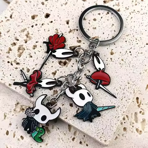 Hollow Knight Metal Characters Keychain The Knight Octopus Grub Hornet Pendant Key Chain Cosplay Acc