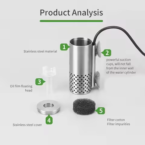 Planted Aquarium Electric Oil Removal Film Fish Tank Stainless Steel USB Filter Self-priming Floatin