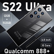 【original+READY】Original phone S22 Ultra S22Ultra 6.8 Inch HD full screen hp 12G RAM 512GB ROM 16MP 64MP cheap cellphone washing warehouse Android 12.0 Face Recognition Unlocked Mobile Phones Qualcomm 888+ 6800Mah