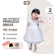 【6M-9Y】Girl Princess Dress Butterfly Veil Baby Girl Dress Gaun Budak Perempuan Baju Kids Birthday Dr
