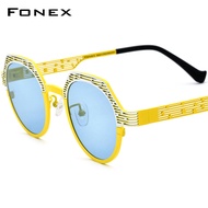 FONEX แว่นกันแดดโพลาไรซ์ไทเทเนียมแท้สำหรับผู้ชาย2024ใหม่สีสันสดใสแฟชั่นย้อนยุคแว่นตากันแดดรูปหลายเหลี่ยมสำหรับผู้หญิงเฉดสี UV400 F85815T