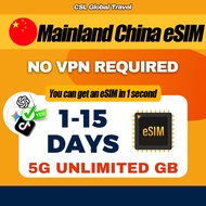 【CSL】China eSIM 24-Hour Automated Pickup UNLIMITED+HOTSPOT+VPN Travel China SIM Crad 中国上网卡