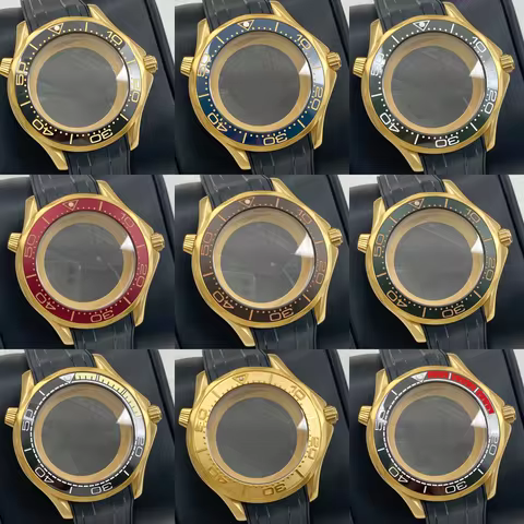 41mm Gold Silicone Bracelet Watch Bezel Case Fit 31-32mm Dial For Omega Seamaster Seiko NH35/36/4R M