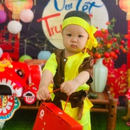 [12-37kg] Trang Phục Chú Cuội Cho Bé Chơi Trung Thu Màu Nâu Phối Vàng Vải Phi Lụa Mềm Mại Óng Ả. Quầ