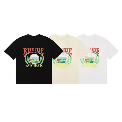 American Tide Brand Rhude High Street Tide Brand Sunset Beach Cozy Pattern Printing Cotton Short-sle